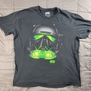 Star Wars Rogue One Mens 2XL Black Green Death Trooper Helmet Graphic T Shirt